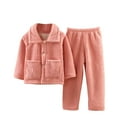 thumbnail image 1 of Odeerbi Toddler Boys Girls Flannel Pajama Sets Winter Warm Fleece Loungewear Children's Flannel Lapel Collar Sleepwear Set Long Pants Thickened Home Clothes Set, 1 of 6