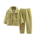 thumbnail image 1 of Odeerbi Toddler Boys Girls Flannel Pajama Sets Winter Warm Fleece Loungewear Children's Flannel Lapel Collar Sleepwear Set Long Pants Thickened Home Clothes Set Green, 1 of 6