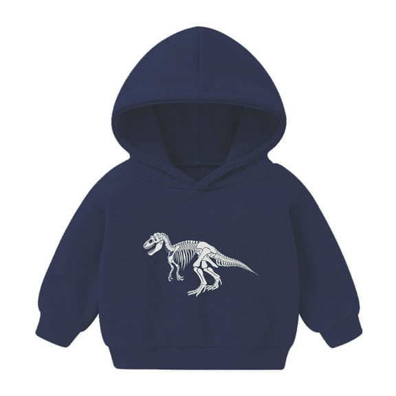 Odeerbi Toddler Boys Girls Fleece Hoodies Dinosaur Pullover Hooded Sweatshirts Children's Pattern Printed Round Neck Long Sleeve Hooded Sweatshirt Dark Blue