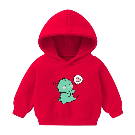 Odeerbi Toddler Boys Girls Fleece Hoodies Dinosaur Pullover Hooded Sweatshirts Fashion Casual Long Sleeve Printing Hooded Sweatshirt Tops Red