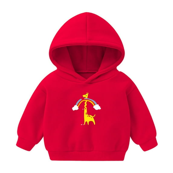 Odeerbi Toddler Boys Girls Fleece Hoodies Printed Pullover Hooded Sweatshirts Fashion Casual Long Sleeve Printing Hooded Sweatshirt Tops Red