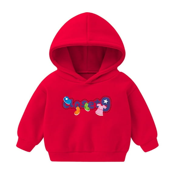 Odeerbi Toddler Boys Girls Fleece Hoodies Printed Pullover Hooded Sweatshirts Fashion Casual Long Sleeve Printing Hooded Sweatshirt Tops Red