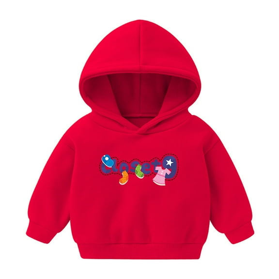Odeerbi Toddler Boys Girls Fleece Hoodies Printed Pullover Hooded Sweatshirts Fashion Casual Long Sleeve Printing Hooded Sweatshirt Tops Red