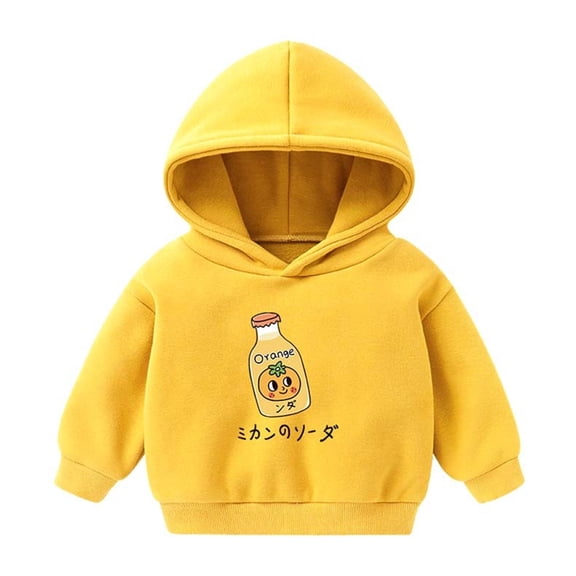 Odeerbi Toddler Boys Girls Fleece Hoodies Printed Pullover Hooded Sweatshirts Fashion Casual Long Sleeve Printing Hooded Sweatshirt Tops Yellow