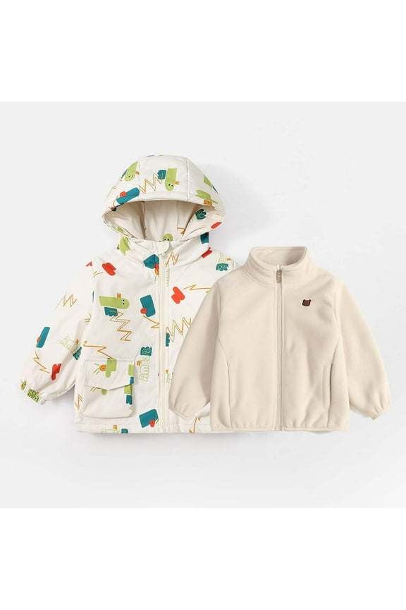 Toddler Boys Girls Fleece Lined Coat Softshell Jacket Two Piece Set Winter Thermal Windproof Waterproof Windbreaker Baby Kids Outerwear Technical Jackets Set Toddler Clothes Beige