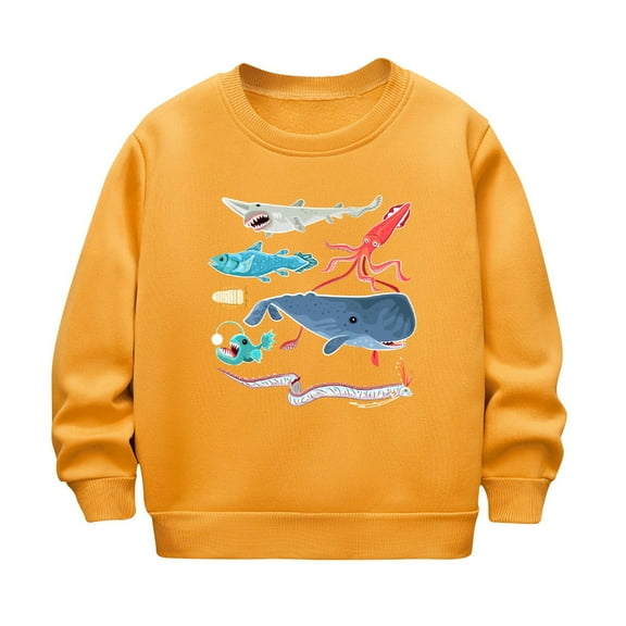 Odeerbi Toddler Boys Girls Fleece Lined Crewneck Sweatshirts Glow in The Dark Winter Thermal Sweatshirt Children Luminous Print Sweatshirt Long Sleeve Tops Toddler Clothes Yellow