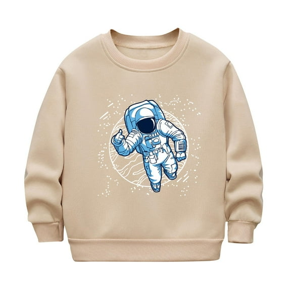 Odeerbi Toddler Boys Girls Fleece Lined Crewneck Sweatshirts Glow in The Dark Winter Thermal Sweatshirt Children Luminous Print Sweatshirt Long Sleeve Tops Toddler Clothes Khaki