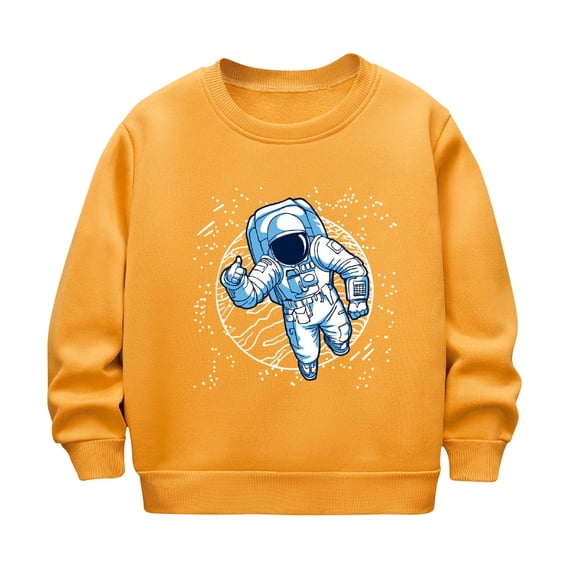 Odeerbi Toddler Boys Girls Fleece Lined Crewneck Sweatshirts Glow in The Dark Winter Thermal Sweatshirt Children Luminous Print Sweatshirt Long Sleeve Tops Toddler Clothes Yellow