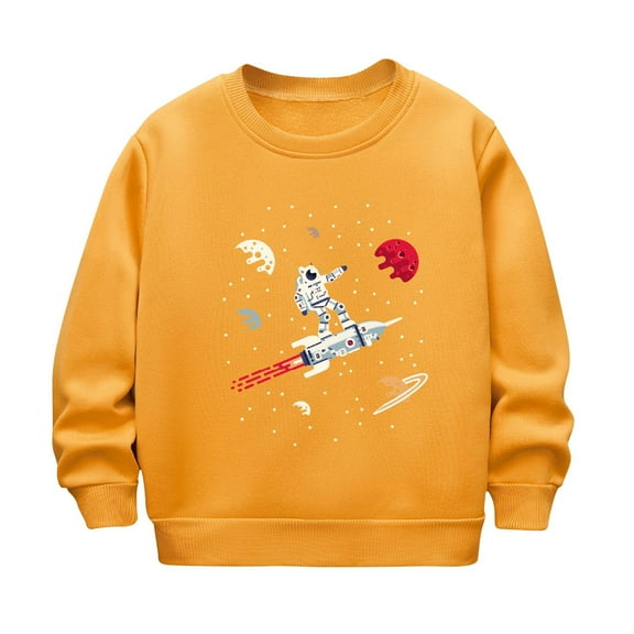Odeerbi Toddler Boys Girls Fleece Lined Crewneck Sweatshirts Glow in The Dark Winter Thermal Sweatshirt Children Luminous Print Sweatshirt Long Sleeve Tops Toddler Clothes Yellow