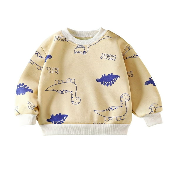 Odeerbi Toddler Boys Girls Fleece Lined Crewneck Sweatshirts Winter Thermal Pullover Sweatshirt New Children's Printed Long Sleeve Plush Sweatshirt Toddler Clothes Beige