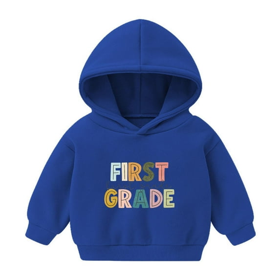 Odeerbi Toddler Boys Girls Fleece Lined Hoodies First Grade Print Sweatshirt Winter Thermal Hooded Sweatshirts Children Long Sleeve Hoodie Sweatshirt Tops Toddler Clothes Blue
