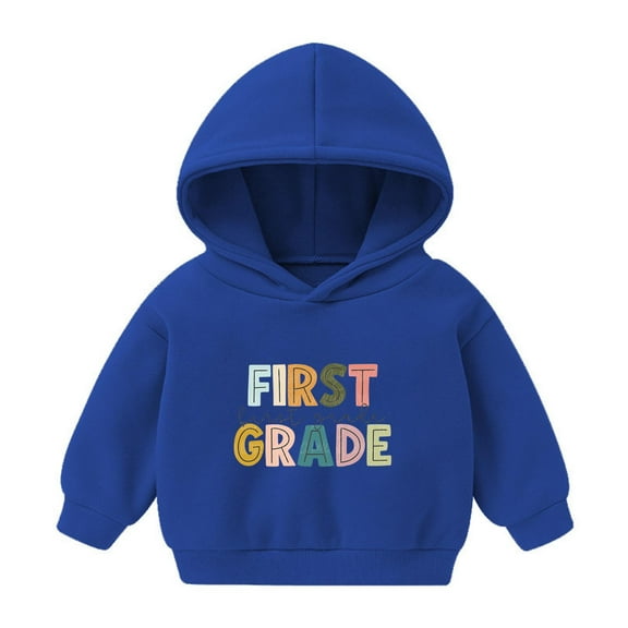 Odeerbi Toddler Boys Girls Fleece Lined Hoodies First Grade Print Sweatshirt Winter Thermal Hooded Sweatshirts Children Long Sleeve Hoodie Sweatshirt Tops Toddler Clothes Blue