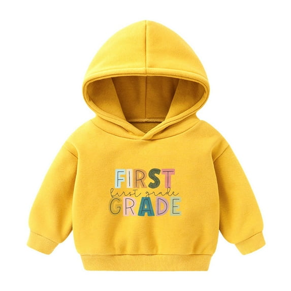 Odeerbi Toddler Boys Girls Fleece Lined Hoodies First Grade Print Sweatshirt Winter Thermal Hooded Sweatshirts Children Long Sleeve Hoodie Sweatshirt Tops Toddler Clothes Yellow