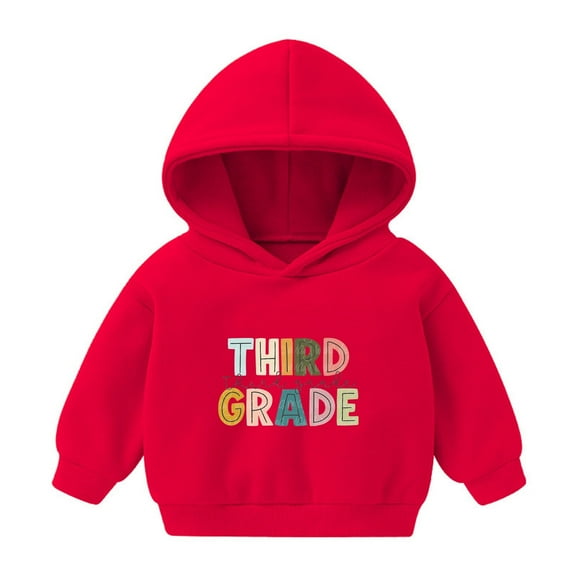 Odeerbi Toddler Boys Girls Fleece Lined Hoodies Third Grade Print Sweatshirt Winter Thermal Hooded Sweatshirts Children Long Sleeve Hoodie Sweatshirt Tops Toddler Clothes Red