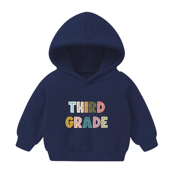 Odeerbi Toddler Boys Girls Fleece Lined Hoodies Third Grade Print Sweatshirt Winter Thermal Hooded Sweatshirts Children Long Sleeve Hoodie Sweatshirt Tops Toddler Clothes Navy