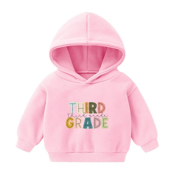 Odeerbi Toddler Boys Girls Fleece Lined Hoodies Third Grade Print Sweatshirt Winter Thermal Hooded Sweatshirts Children Long Sleeve Hoodie Sweatshirt Tops Toddler Clothes Pink