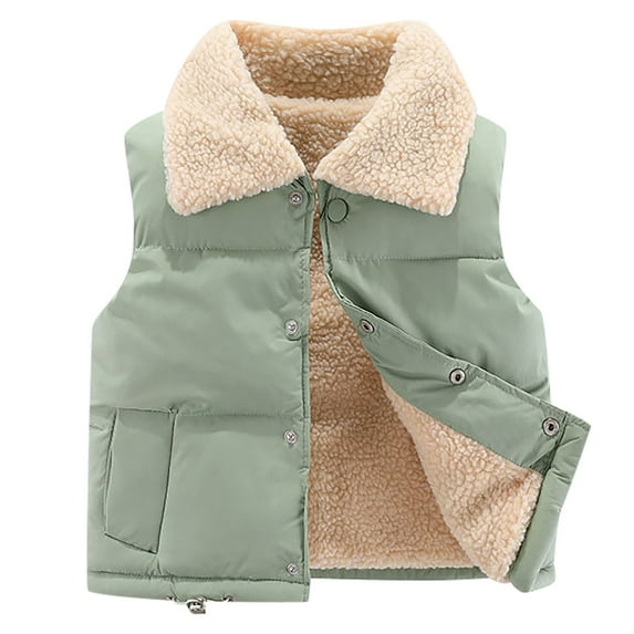 Odeerbi Toddler Boys Girls Fleece Lined Puffer Vest Fall Winter Thermal Gilet Down Vest Kids Cute Solid Color Plush Thick Keep Warm Sleeveless Jacket Coat Toddler Clothes Green