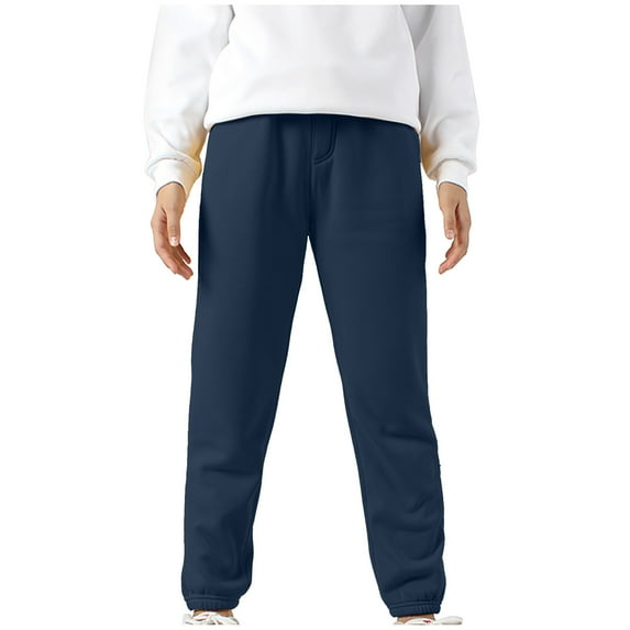Odeerbi Toddler Boys Girls Fleece Lined Sweatpants Winter Cotton Sports Pants Toddler Baby Candy Color Solid Color Leggings Casual Kids Pants Navy 4-5 Years