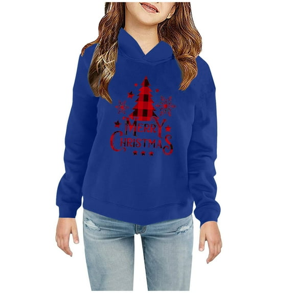 Odeerbi Toddler Boys Girls Fleece Lined Sweatshirt Cute Print Hoodie Toddler Baby Children's 2025 Casual Christmas Print Sweatshirt For The Baby Gift Blue 3-4 Years