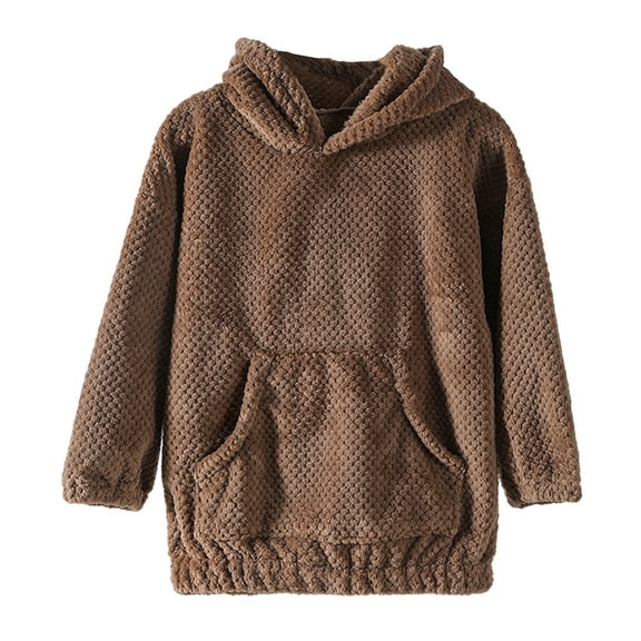 Odeerbi Toddler Boys Girls Fleece Lined Sweatshirt Solid Color Hoodie Fuzzy Fleece Pullover Hoodies Sweatshirt 2025 Casual Loose Outwear Coat With Pockets Brown 3-4 Years