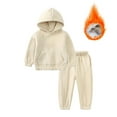thumbnail image 1 of Odeerbi Toddler Boys Girls Fleece Lined Sweatsuit Cotton Sports Hoodie Winter Children's Long Sleeve Hooded Sweatshirt Pockets Tops Cargo Pants 2025 Casual Sports Two-piece Set Beige 4-5 Years, 1 of 8