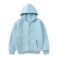 thumbnail image 1 of Odeerbi Toddler Boys Girls Fleece Lined Zip Up Hooded Sweatshirt Winter Thermal Jacket Children's Long Sleeve Shirt Round Neck Cool Hooded Cardigan Sweatshirt Light Blue, 1 of 3