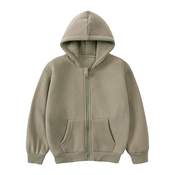 Odeerbi Toddler Boys Girls Fleece Lined Zip Up Hooded Sweatshirt Winter Thermal Jacket Children's Long Sleeve Shirt Round Neck Cool Hooded Cardigan Sweatshirt Gray