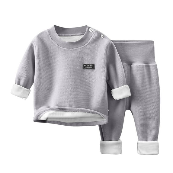 Odeerbi Toddler Boys Girls Fleece Pajama Sets Fall Winter Thermal Pajamas Kids Long Sleeve Velvet Sleepwear Elastic Waist Long Pants Two-piece Lounge Set Toddler Clothes Gray