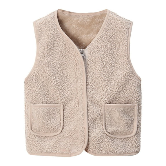 Odeerbi Toddler Boys Girls Fleece Vest Fall Winter Thermal Gilet Infant Children's Casual Lambskin Warm Sleeveless Jacket Coat Toddler Clothes Beige