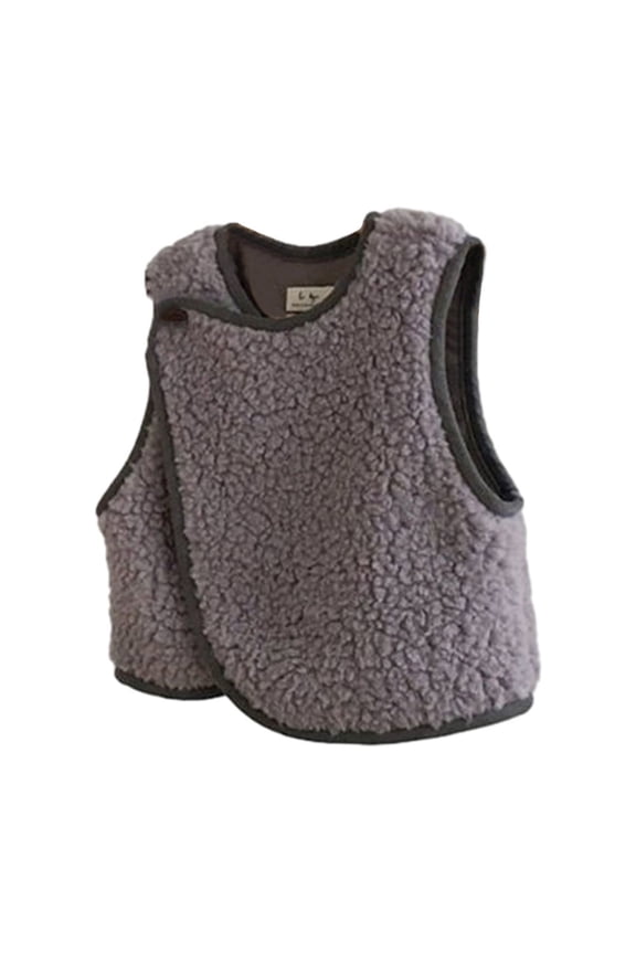 Toddler Boys Girls Fleece Vest Winter Warm Young Children Fleece Jacket Winter Thick Warm Sleeveless Jacket Solid Color Lambswool Button 16-24 Months