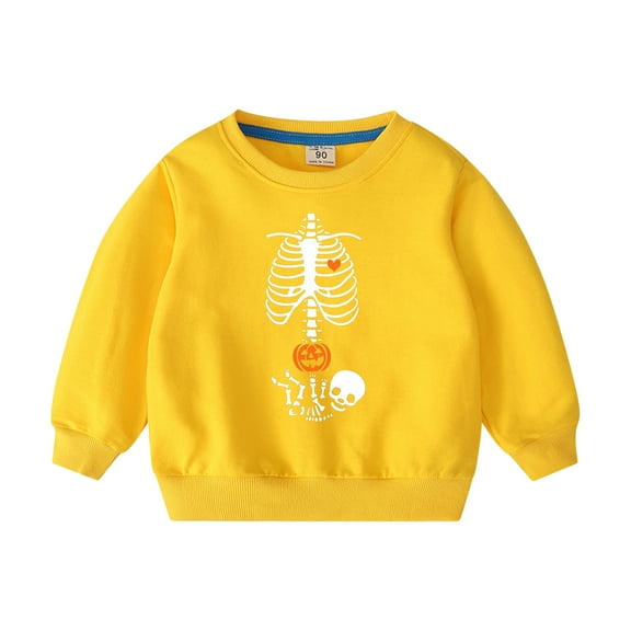 Odeerbi Toddler Boys Girls Halloween Crewneck Sweatshirts Fall Winter Cotton Pullover Sweatshirt 2-10 Years Halloween Printed Long Sleeve Sweatshirt Top Toddler Clothes Yellow