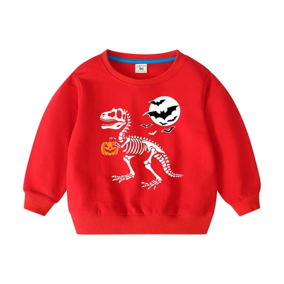 Odeerbi Toddler Boys Girls Halloween Crewneck Sweatshirts Fall Winter Cotton Pullover Sweatshirt 2-10 Years Halloween Printed Long Sleeve Sweatshirt Top Toddler Clothes Red
