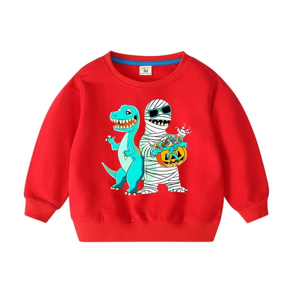 Odeerbi Toddler Boys Girls Halloween Crewneck Sweatshirts Fall Winter Cotton Pullover Sweatshirt 2-10 Years Halloween Printed Long Sleeve Sweatshirt Top Toddler Clothes Red