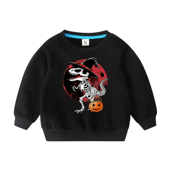Odeerbi Toddler Boys Girls Halloween Crewneck Sweatshirts Fall Winter Cotton Pullover Sweatshirt 2-10 Years Halloween Printed Long Sleeve Sweatshirt Top Toddler Clothes Black