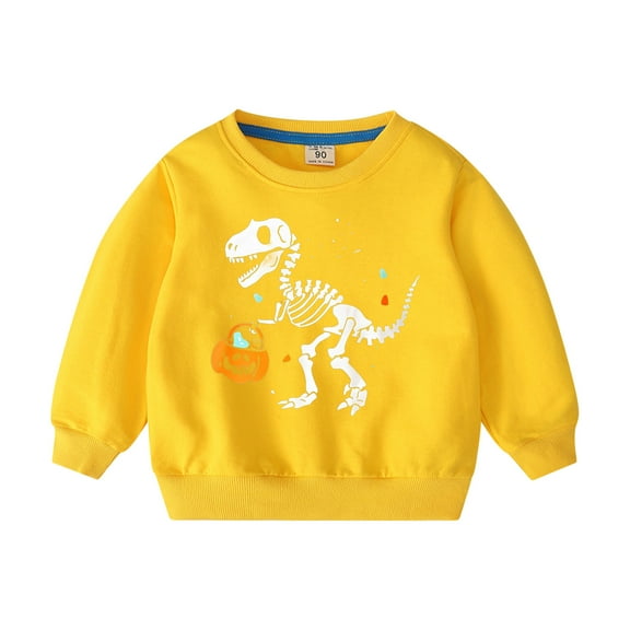 Odeerbi Toddler Boys Girls Halloween Crewneck Sweatshirts Fall Winter Cotton Pullover Sweatshirt 2-10 Years Halloween Printed Long Sleeve Sweatshirt Top Toddler Clothes Yellow