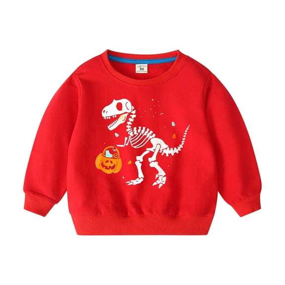 Odeerbi Toddler Boys Girls Halloween Crewneck Sweatshirts Fall Winter Cotton Pullover Sweatshirt 2-10 Years Halloween Printed Long Sleeve Sweatshirt Top Toddler Clothes Red