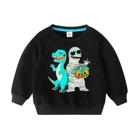 Odeerbi Toddler Boys Girls Halloween Crewneck Sweatshirts Fall Winter Cotton Pullover Sweatshirt 2-10 Years Halloween Printed Long Sleeve Sweatshirt Top Toddler Clothes Black