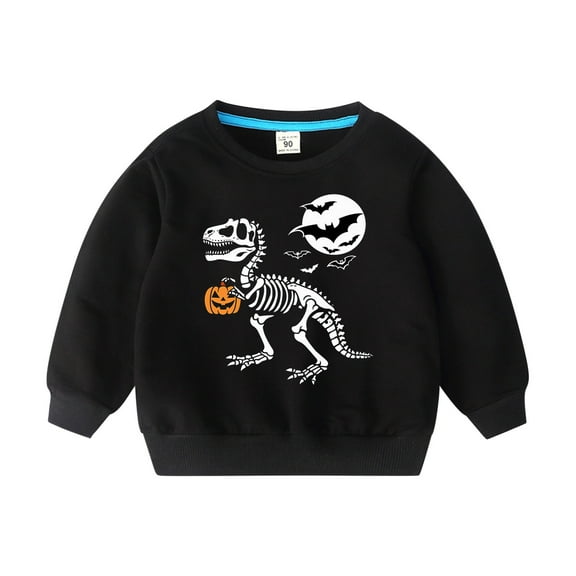 Odeerbi Toddler Boys Girls Halloween Crewneck Sweatshirts Fall Winter Cotton Pullover Sweatshirt 2-10 Years Halloween Printed Long Sleeve Sweatshirt Top Toddler Clothes Black