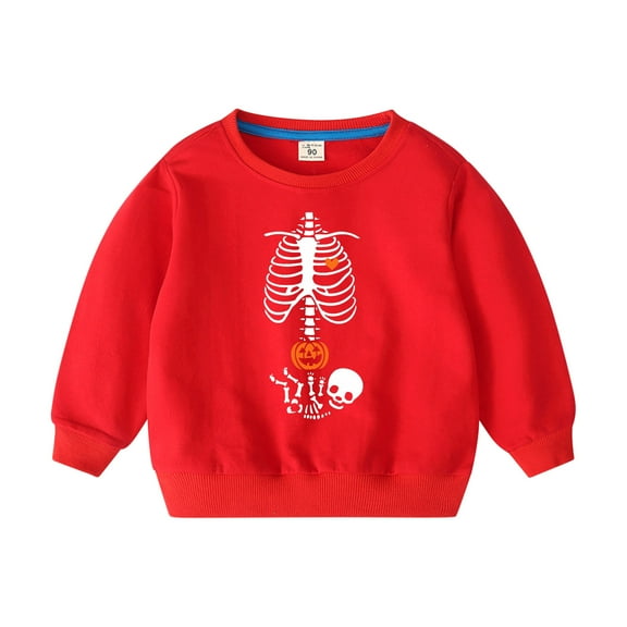 Odeerbi Toddler Boys Girls Halloween Crewneck Sweatshirts Fall Winter Cotton Pullover Sweatshirt 2-10 Years Halloween Printed Long Sleeve Sweatshirt Top Toddler Clothes Red