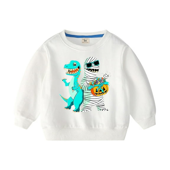 Odeerbi Toddler Boys Girls Halloween Crewneck Sweatshirts Fall Winter Cotton Pullover Sweatshirt 2-10 Years Halloween Printed Long Sleeve Sweatshirt Top Toddler Clothes White