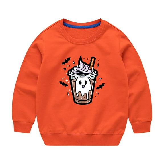 Odeerbi Toddler Boys Girls Halloween Crewneck Sweatshirts Fall Winter Cotton Sweatshirt Toddler Kids Cute Solid Color Halloween Print Long Sleeve Sweatshirts Top Toddler Clothes Orange