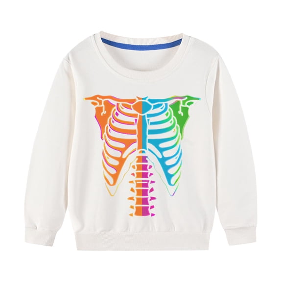 Odeerbi Toddler Boys Girls Halloween Crewneck Sweatshirts Fall Winter Cotton Sweatshirt Toddler Kids Cute Solid Color Halloween Print Long Sleeve Sweatshirts Top Toddler Clothes White