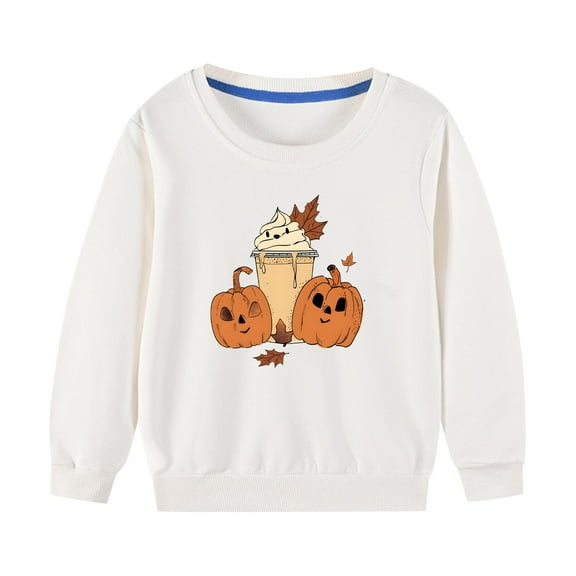 Odeerbi Toddler Boys Girls Halloween Crewneck Sweatshirts Fall Winter Cotton Sweatshirt Toddler Kids Cute Solid Color Halloween Print Long Sleeve Sweatshirts Top Toddler Clothes White