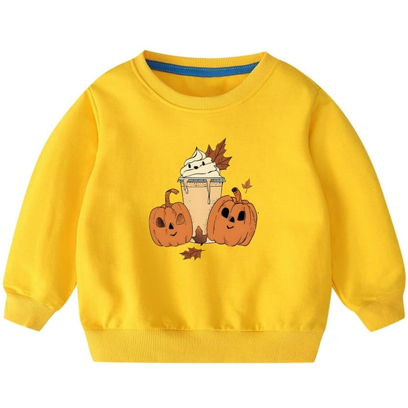 Odeerbi Toddler Boys Girls Halloween Crewneck Sweatshirts Fall Winter Cotton Sweatshirt Toddler Kids Cute Solid Color Halloween Print Long Sleeve Sweatshirts Top Toddler Clothes Yellow