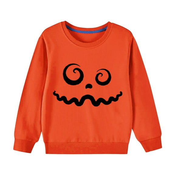 Odeerbi Toddler Boys Girls Halloween Crewneck Sweatshirts Fall Winter Cotton Sweatshirt Toddler Kids Cute Solid Color Halloween Print Long Sleeve Sweatshirts Top Toddler Clothes Orange