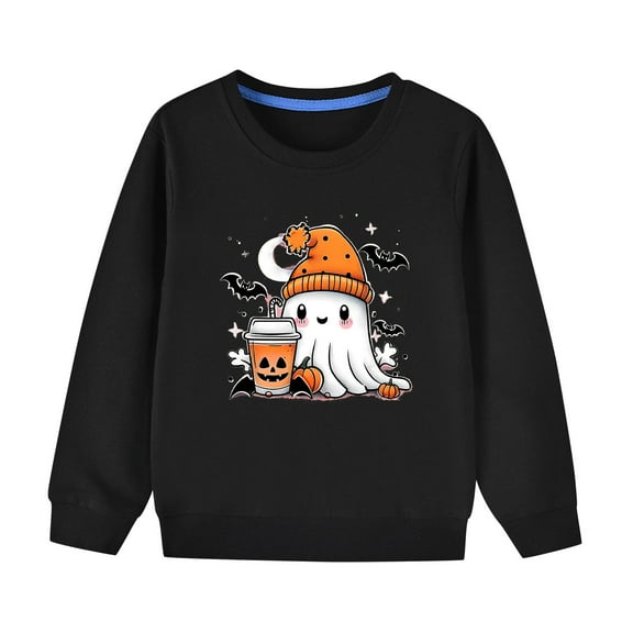 Odeerbi Toddler Boys Girls Halloween Ghost Crewneck Sweatshirts Fall Winter Cotton Sweatshirt Toddler Kids Cute Solid Color Long Sleeve Sweatshirts Top Toddler Clothes Black