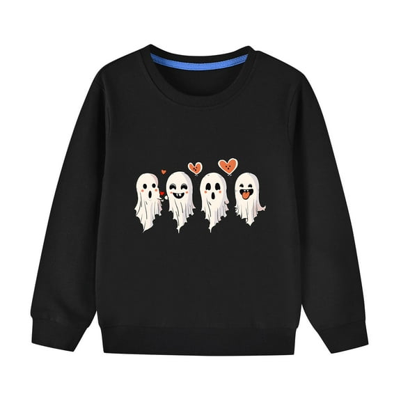 Odeerbi Toddler Boys Girls Halloween Ghost Crewneck Sweatshirts Fall Winter Cotton Sweatshirt Toddler Kids Cute Solid Color Long Sleeve Sweatshirts Top Toddler Clothes Black