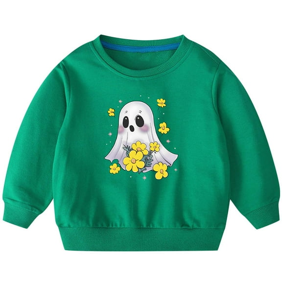 Odeerbi Toddler Boys Girls Halloween Ghost Crewneck Sweatshirts Fall Winter Cotton Sweatshirt Toddler Kids Cute Solid Color Long Sleeve Sweatshirts Top Toddler Clothes Green