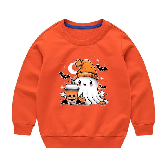 Odeerbi Toddler Boys Girls Halloween Ghost Crewneck Sweatshirts Fall Winter Cotton Sweatshirt Toddler Kids Cute Solid Color Long Sleeve Sweatshirts Top Toddler Clothes Orange
