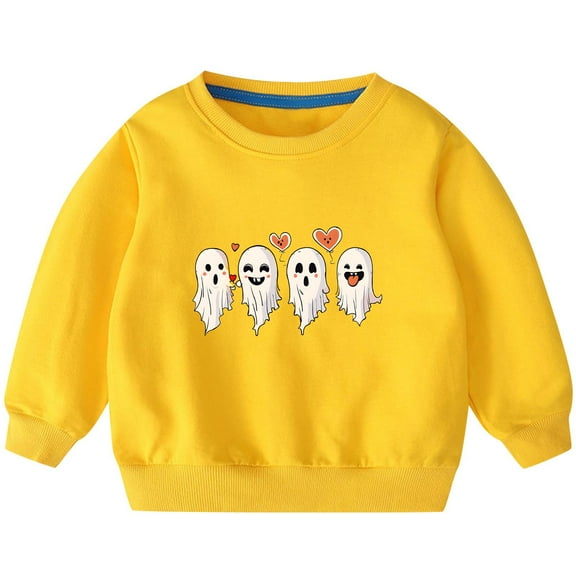 Odeerbi Toddler Boys Girls Halloween Ghost Crewneck Sweatshirts Fall Winter Cotton Sweatshirt Toddler Kids Cute Solid Color Long Sleeve Sweatshirts Top Toddler Clothes Yellow